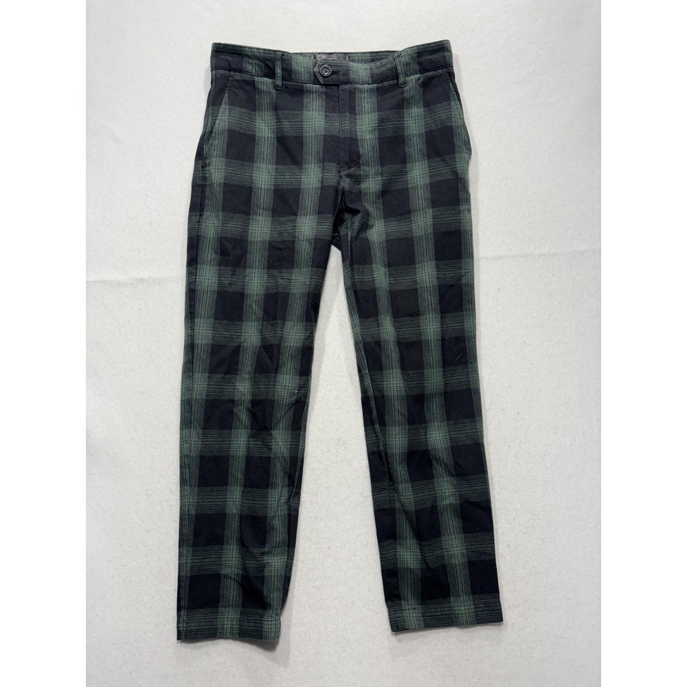 Houston White Chino Pants Mens 30x30 Green Plaid Regular Fit Tapered Leg Casual